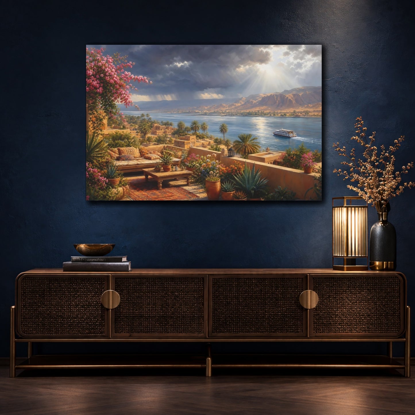 Mockup 4. Nature Nile Landscape Nile River View shown as stretched canvas wall art