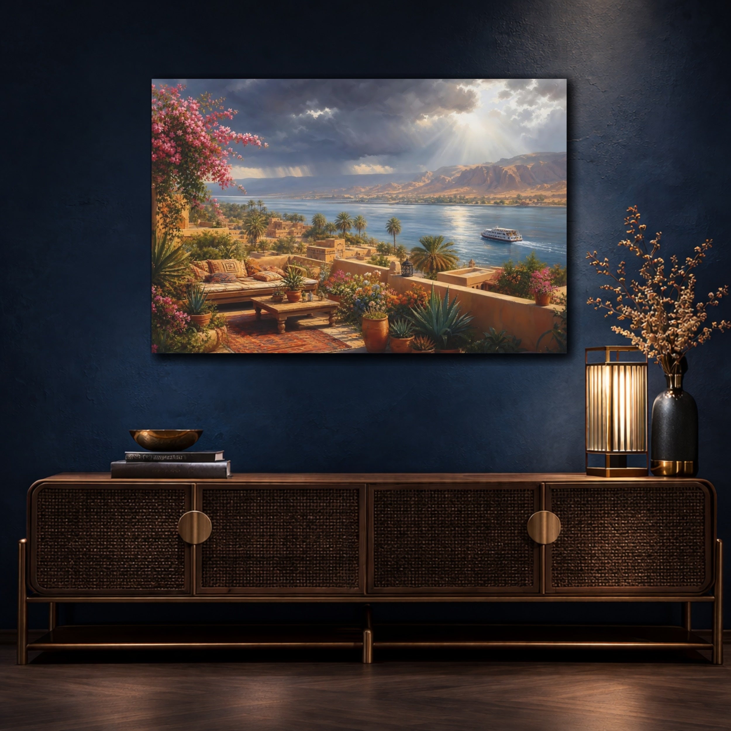 Mockup 4. Nature Nile Landscape Nile River View shown as stretched canvas wall art