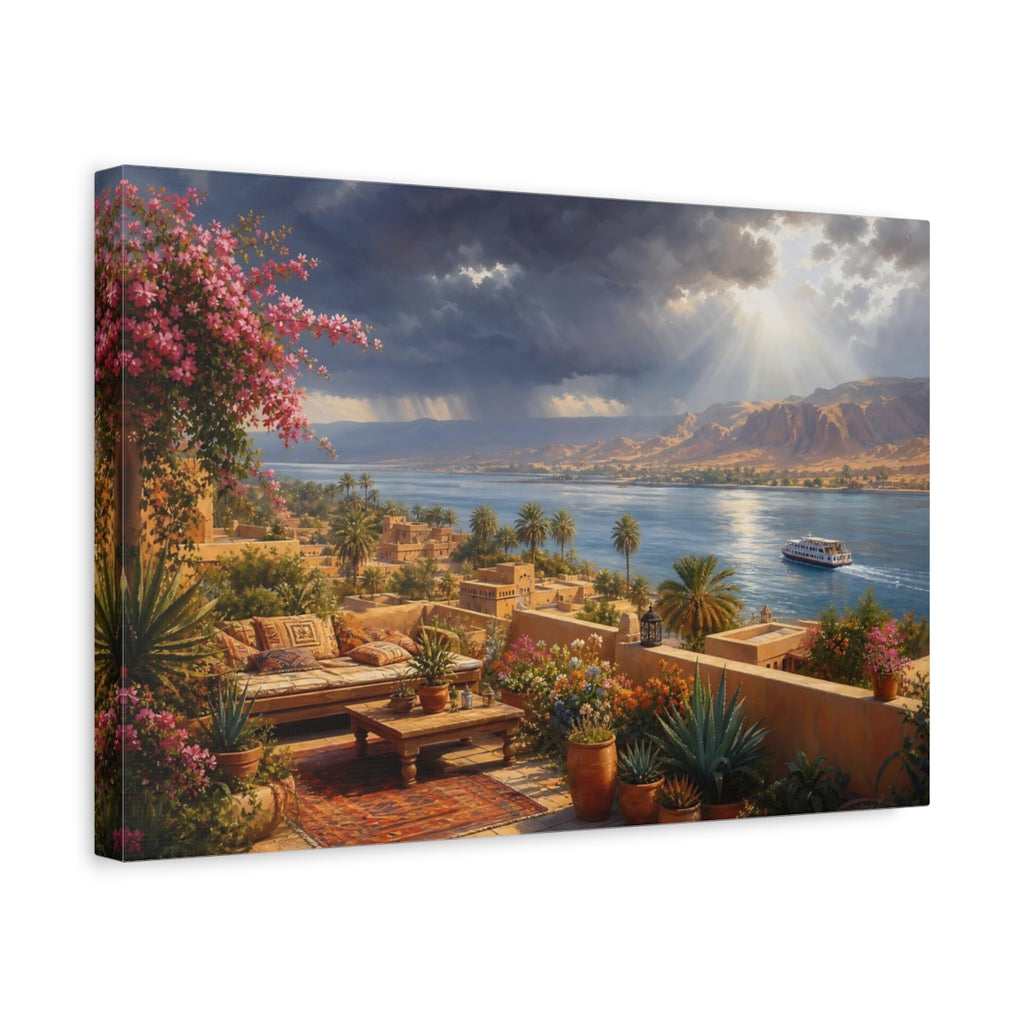 Side Mockup 4. Nature Nile Landscape Nile River View shown as stretched canvas wall art