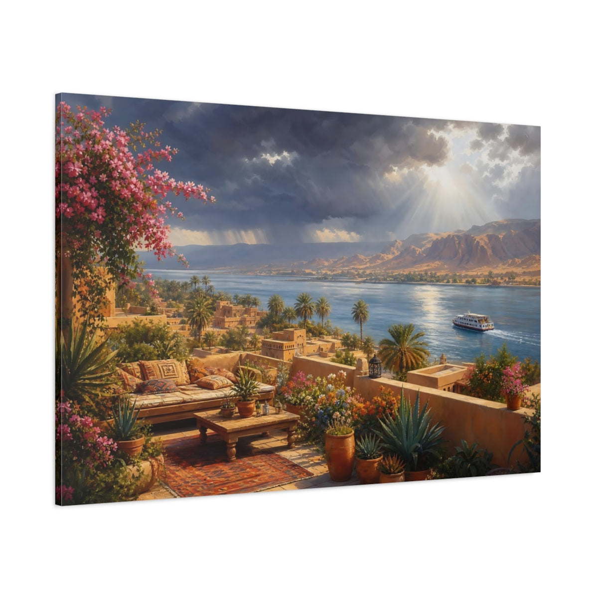 Side Mockup 1. Nature Nile Landscape Nile River View shown as stretched canvas wall art