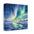 Side Mockup 2. Nature Northern Lights Aurora Borealis shown as stretched canvas wall art