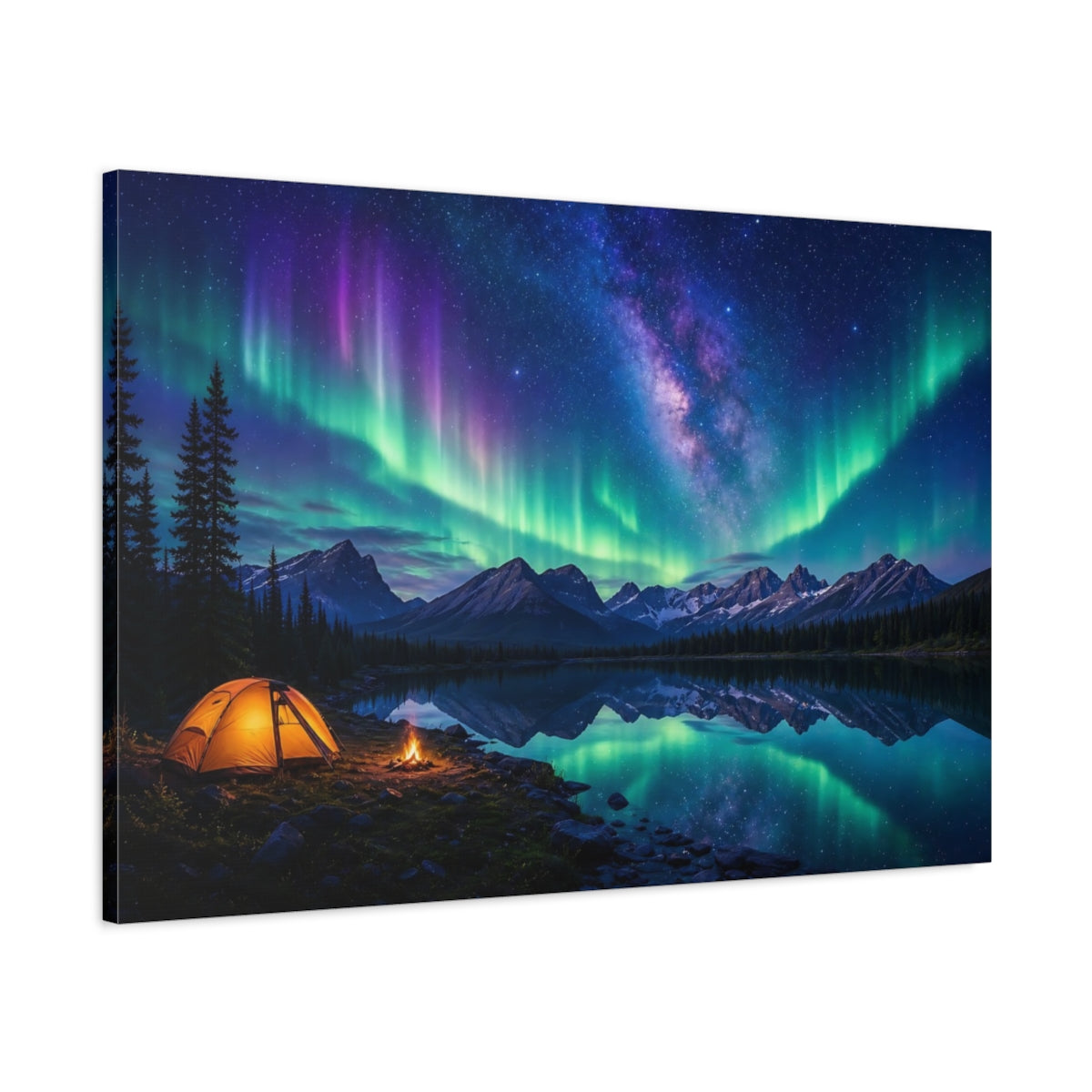 Main Mockup. Nature Northern Lights Aurora Borealis Night shown as stretched canvas wall art
