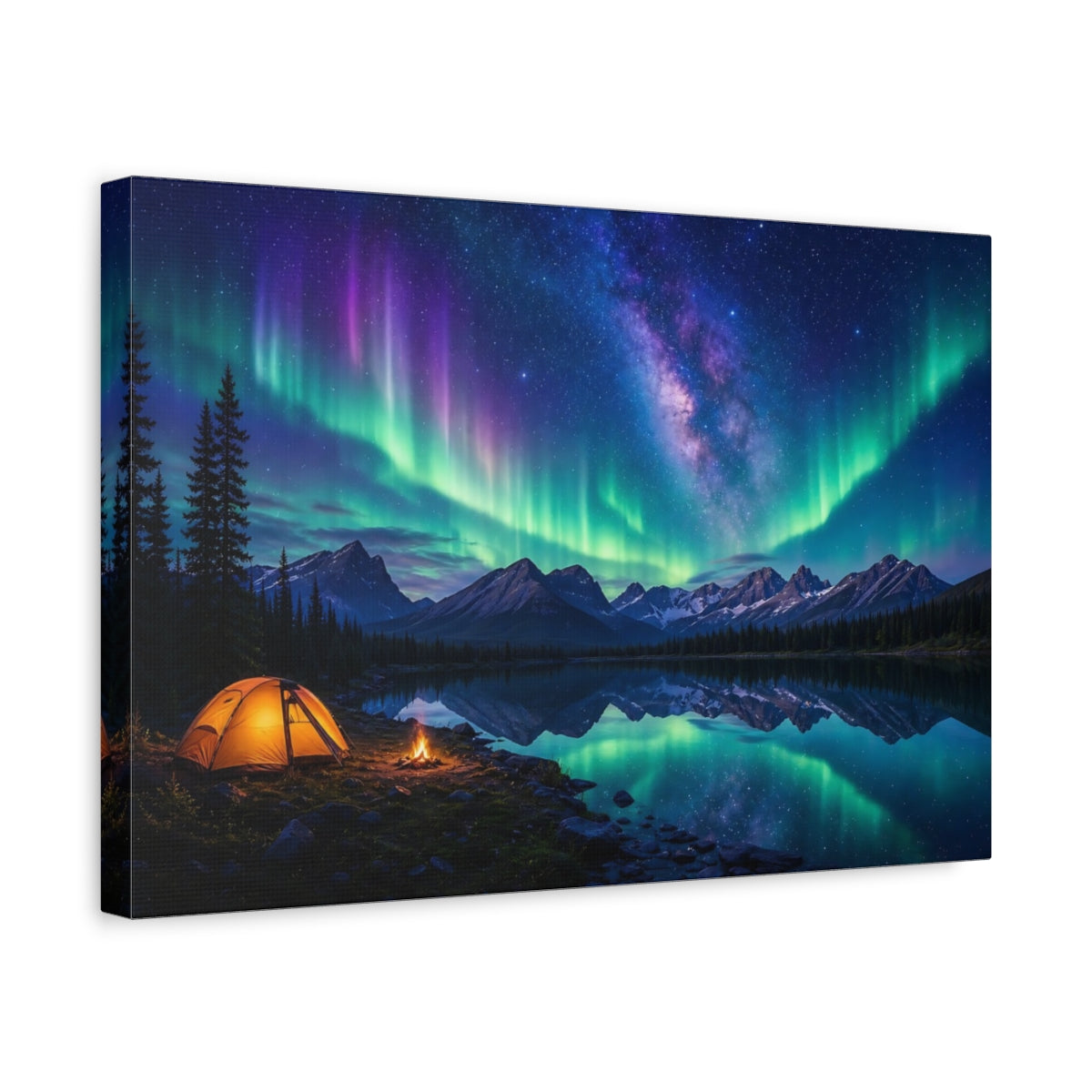 Side Mockup 4. Nature Northern Lights Aurora Borealis Night shown as stretched canvas wall art