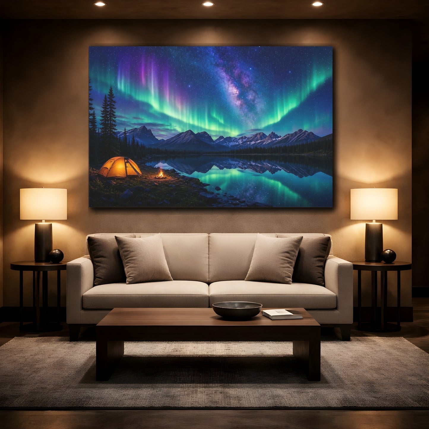 Mockup 2. Nature Northern Lights Aurora Borealis Night shown as stretched canvas wall art