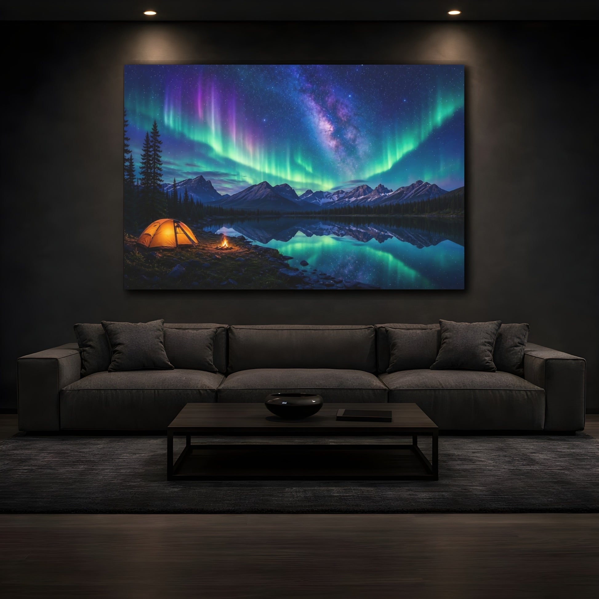 Mockup 3. Nature Northern Lights Aurora Borealis Night shown as stretched canvas wall art