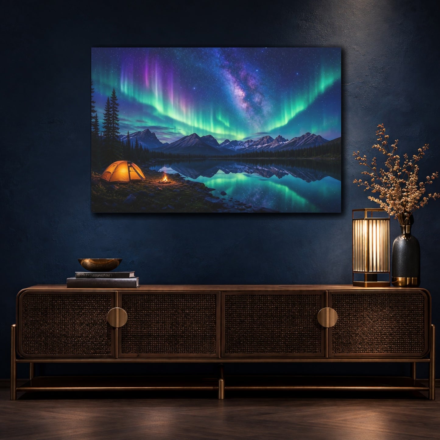 Mockup 4. Nature Northern Lights Aurora Borealis Night shown as stretched canvas wall art