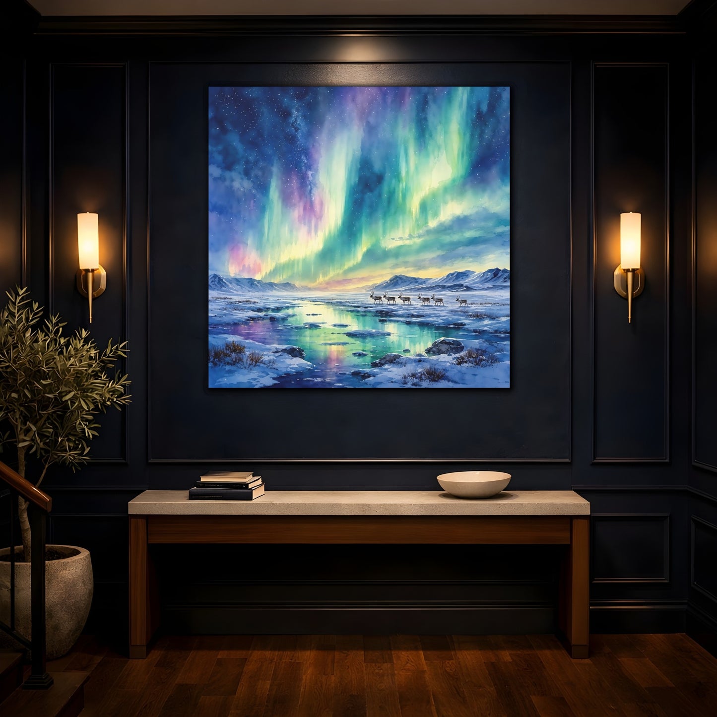 Mockup 4. Nature Northern Lights Aurora Borealis shown as stretched canvas wall art