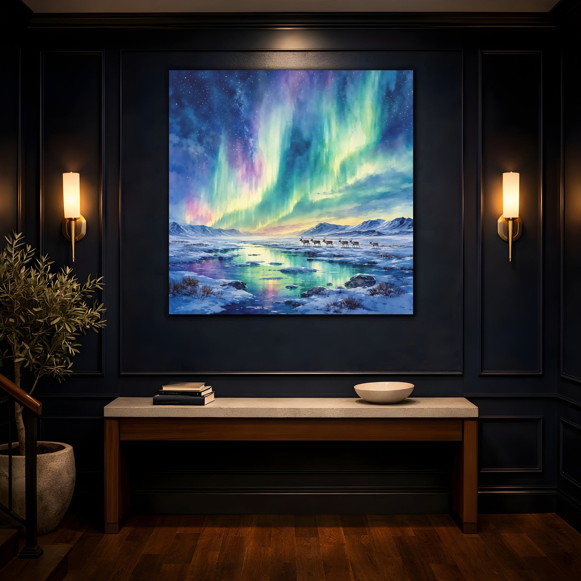 Mockup 4. Nature Northern Lights Aurora Borealis shown as stretched canvas wall art