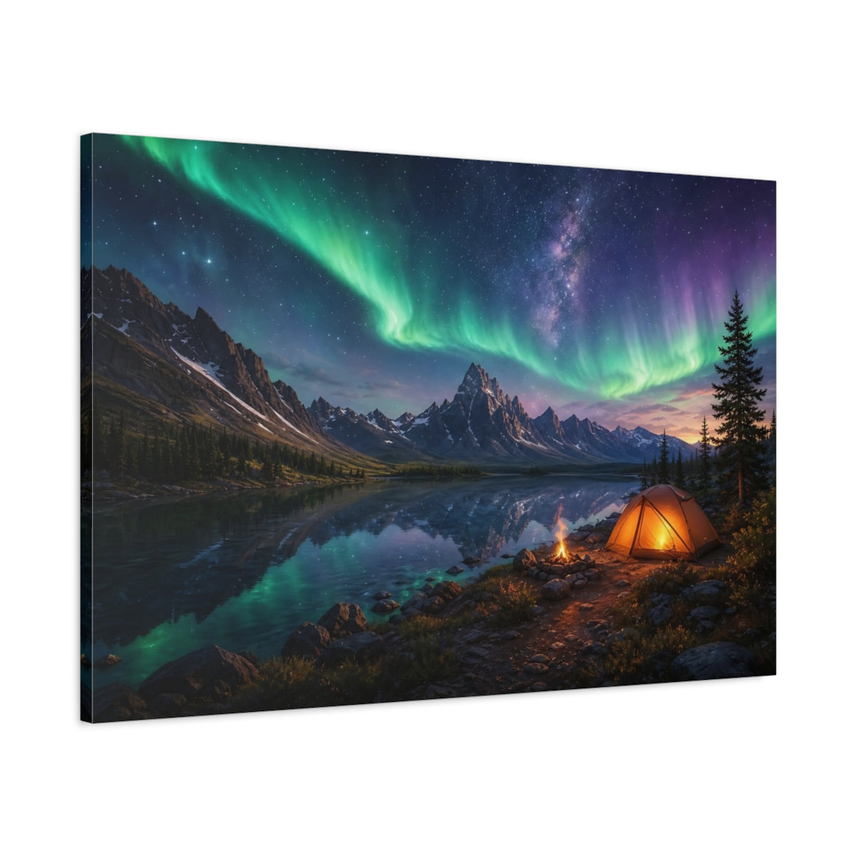 Main Mockup. Nature Northern Lights Green Aurora Night shown as stretched canvas wall art