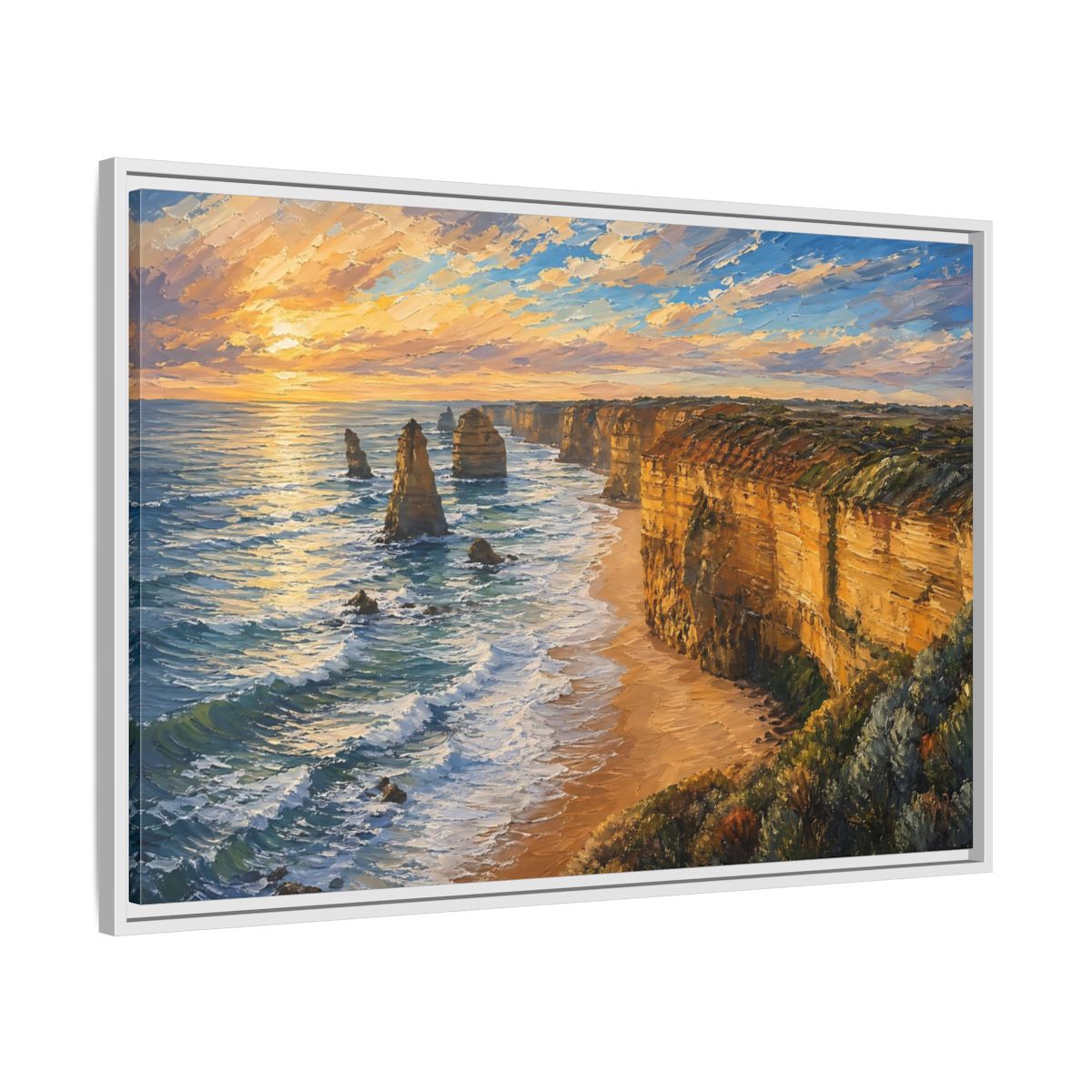 Side Mockup 9. Nature Ocean Cliffs Sunset Ocean Cliffs shown as stretched canvas wall art