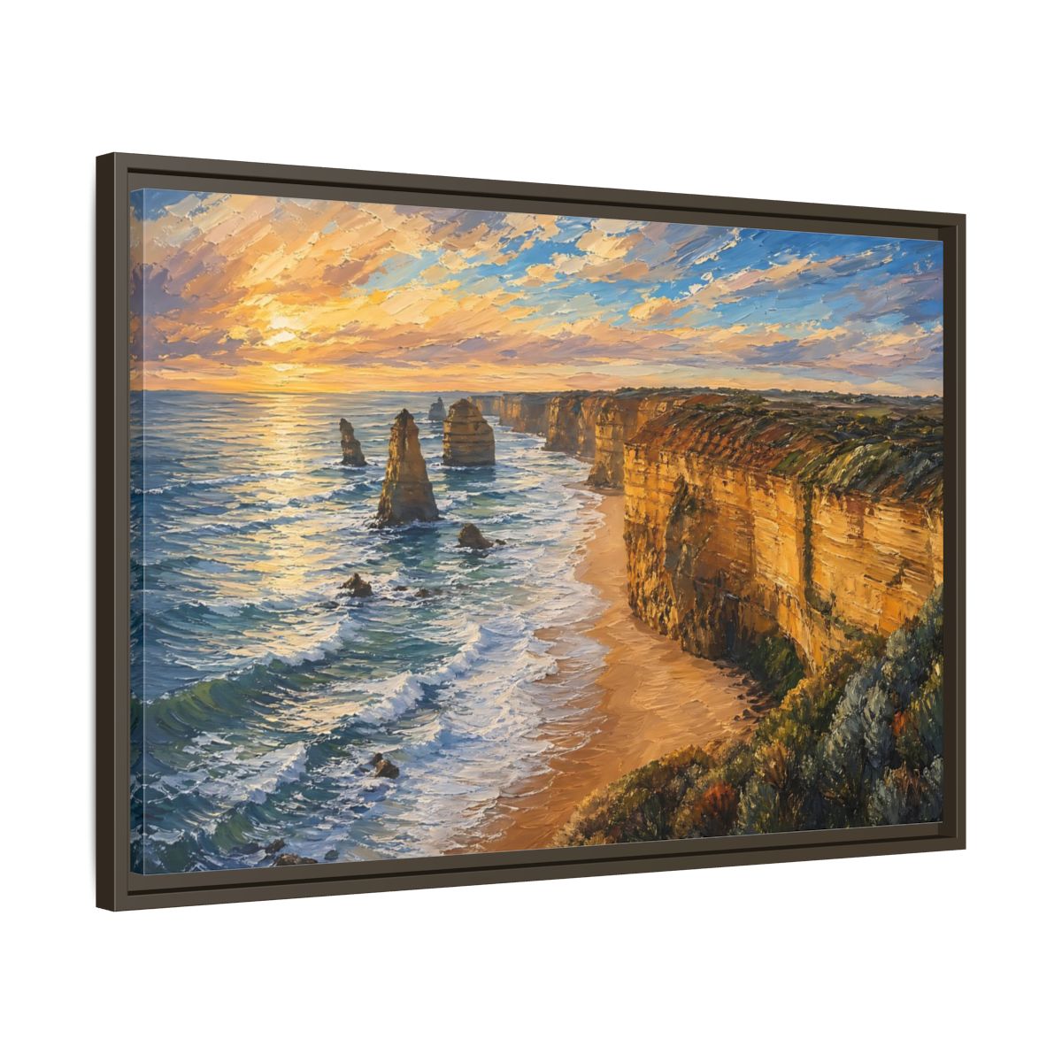 Side Mockup 11. Nature Ocean Cliffs Sunset Ocean Cliffs shown as stretched canvas wall art