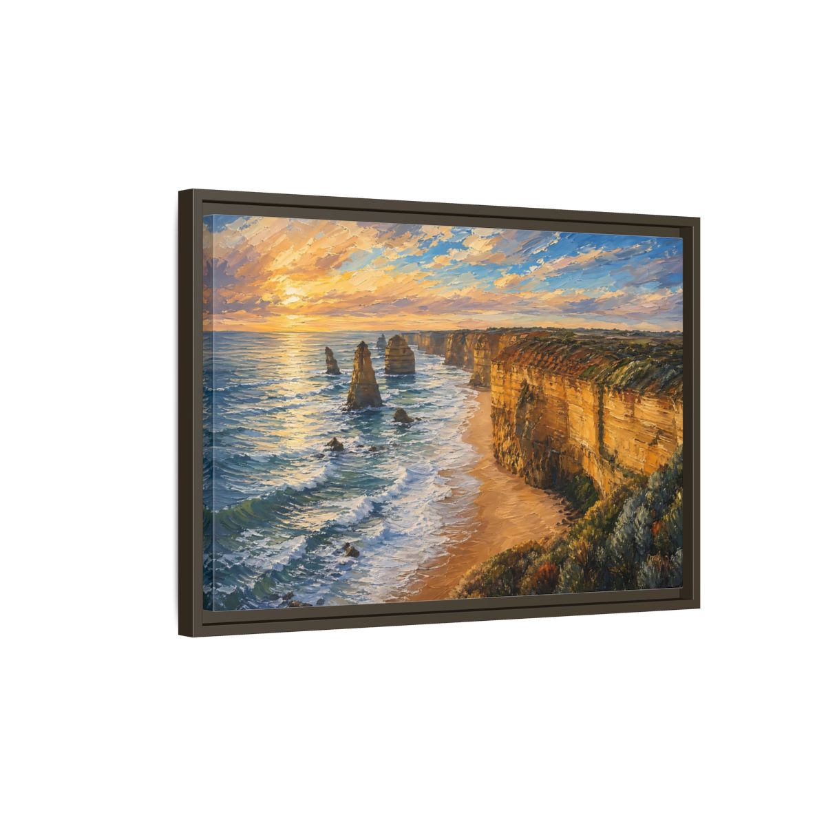 Side Mockup 2. Nature Ocean Cliffs Sunset Ocean Cliffs shown as stretched canvas wall art