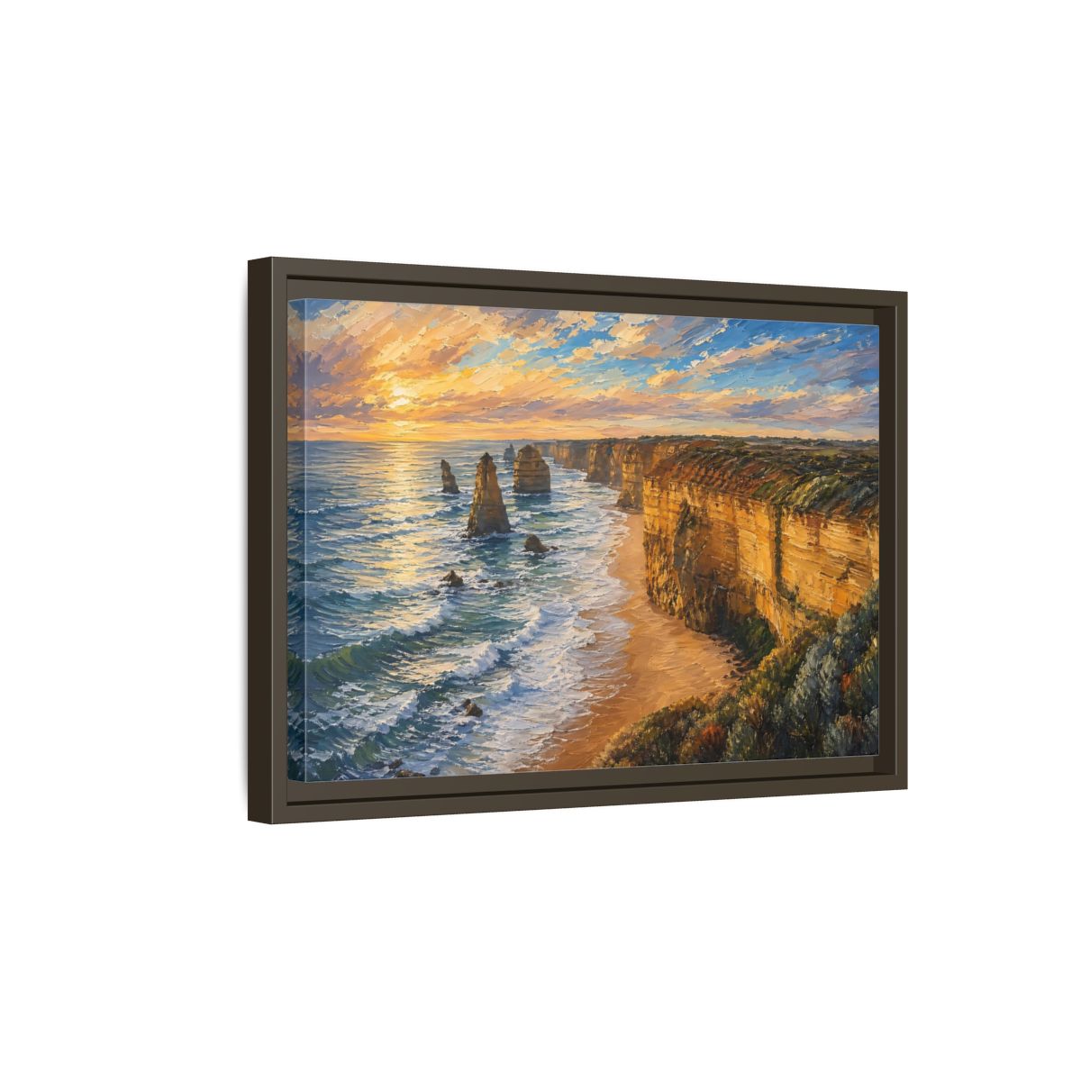 Side Mockup 5. Nature Ocean Cliffs Sunset Ocean Cliffs shown as stretched canvas wall art