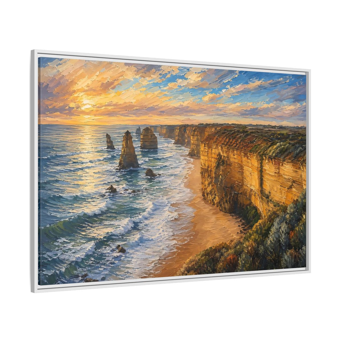 Side Mockup 7. Nature Ocean Cliffs Sunset Ocean Cliffs shown as stretched canvas wall art