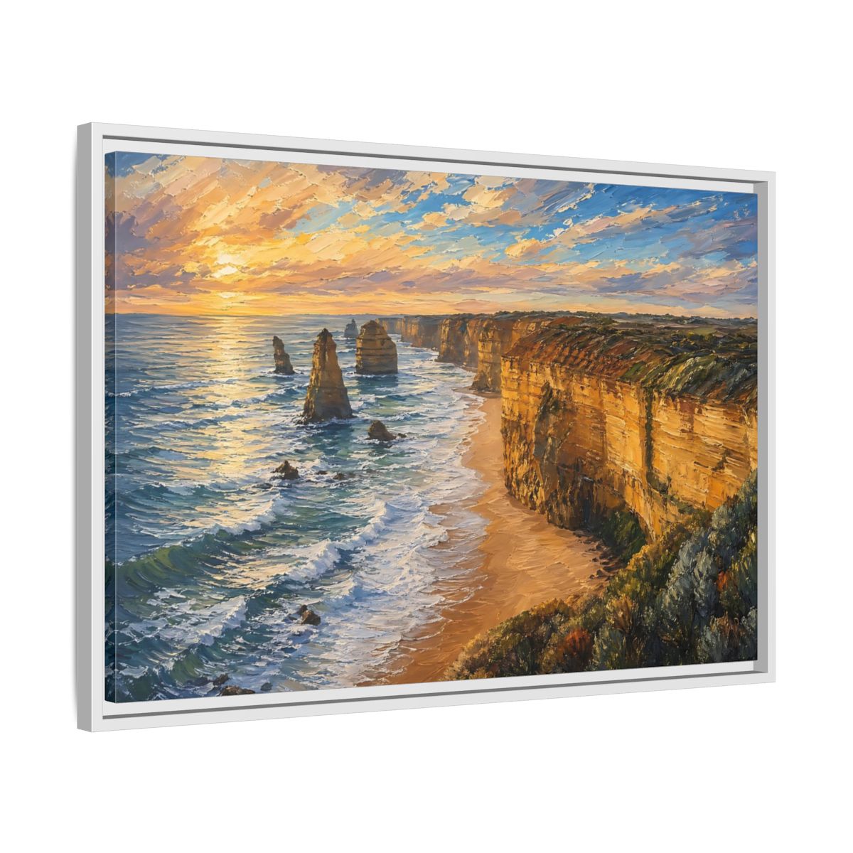Side Mockup 10. Nature Ocean Cliffs Sunset Ocean Cliffs shown as stretched canvas wall art