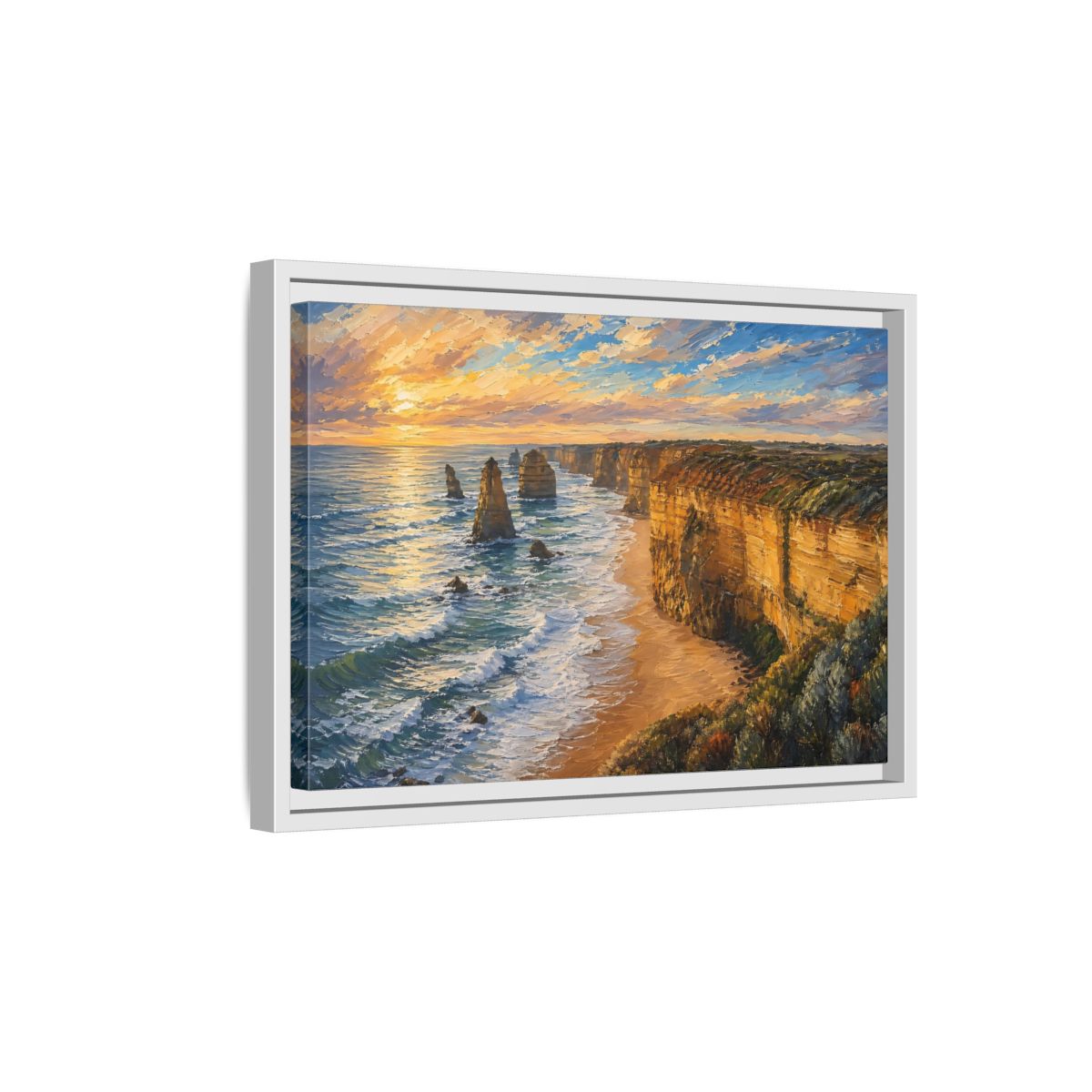 Side Mockup 4. Nature Ocean Cliffs Sunset Ocean Cliffs shown as stretched canvas wall art
