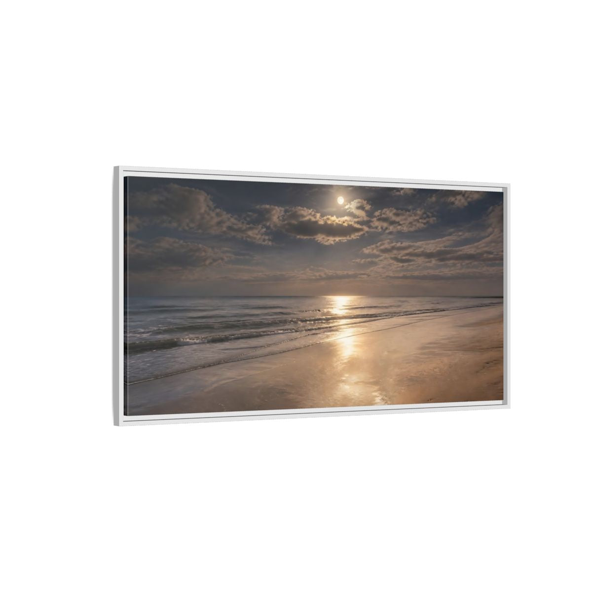 Side Mockup 3. Nature Ocean, Moon Moonlit Ocean shown as stretched canvas wall art