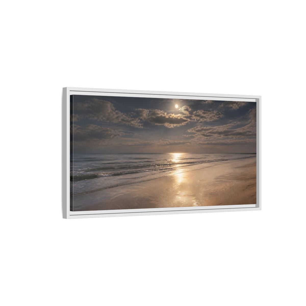 Side Mockup 1. Nature Ocean, Moon Moonlit Ocean shown as stretched canvas wall art
