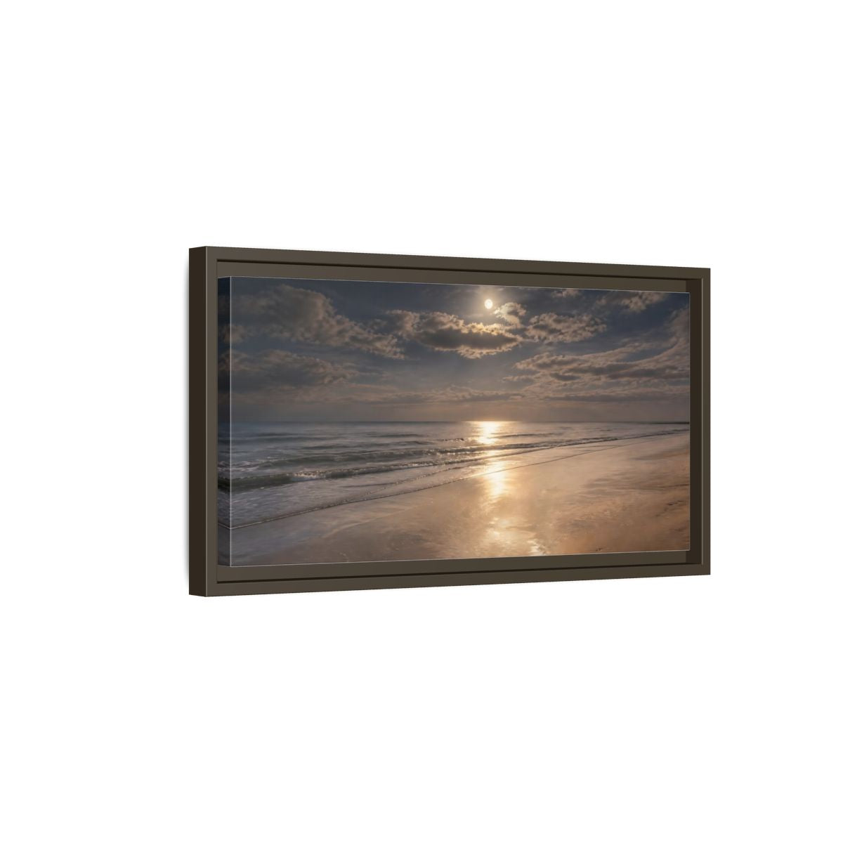 Side Mockup 7. Nature Ocean, Moon Moonlit Ocean shown as stretched canvas wall art