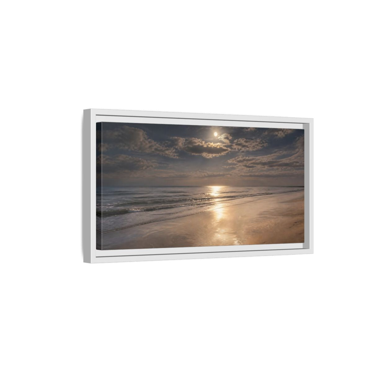 Side Mockup 6. Nature Ocean, Moon Moonlit Ocean shown as stretched canvas wall art