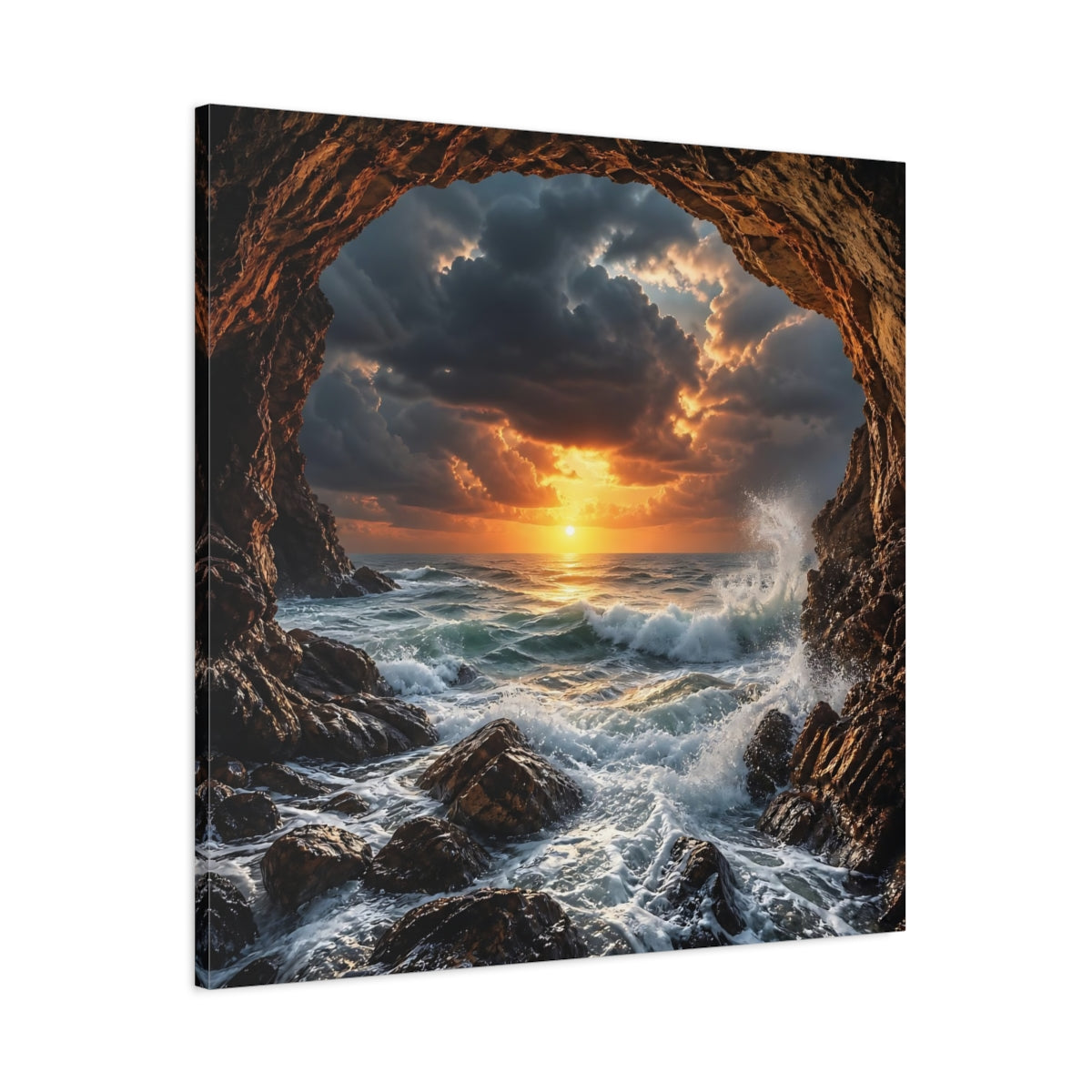 Main Mockup. Nature Ocean Sunset Dramatic Ocean Sunset shown as stretched canvas wall art