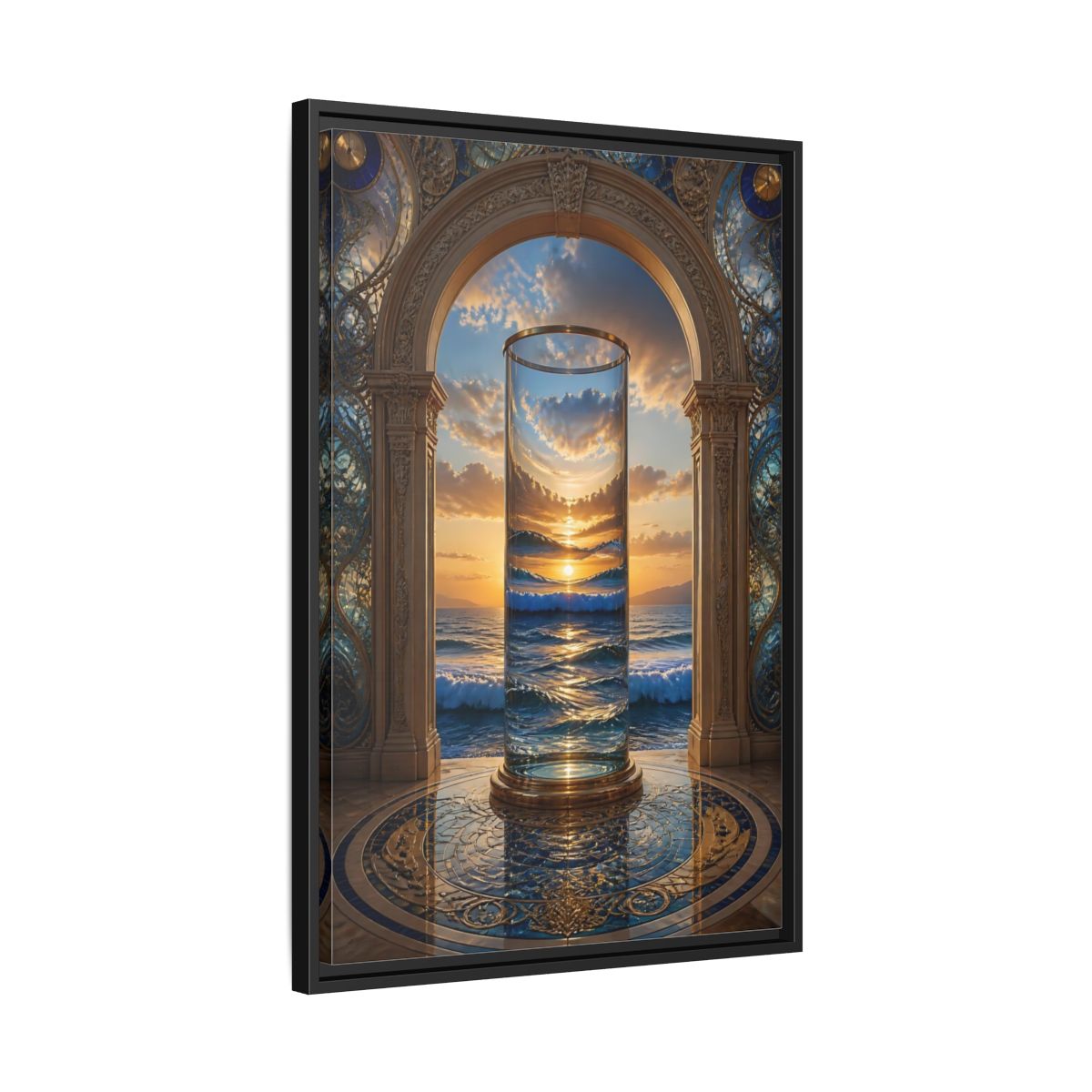 Side Mockup 14. Nature Ocean Sunset Oceanic Archway shown as stretched canvas wall art
