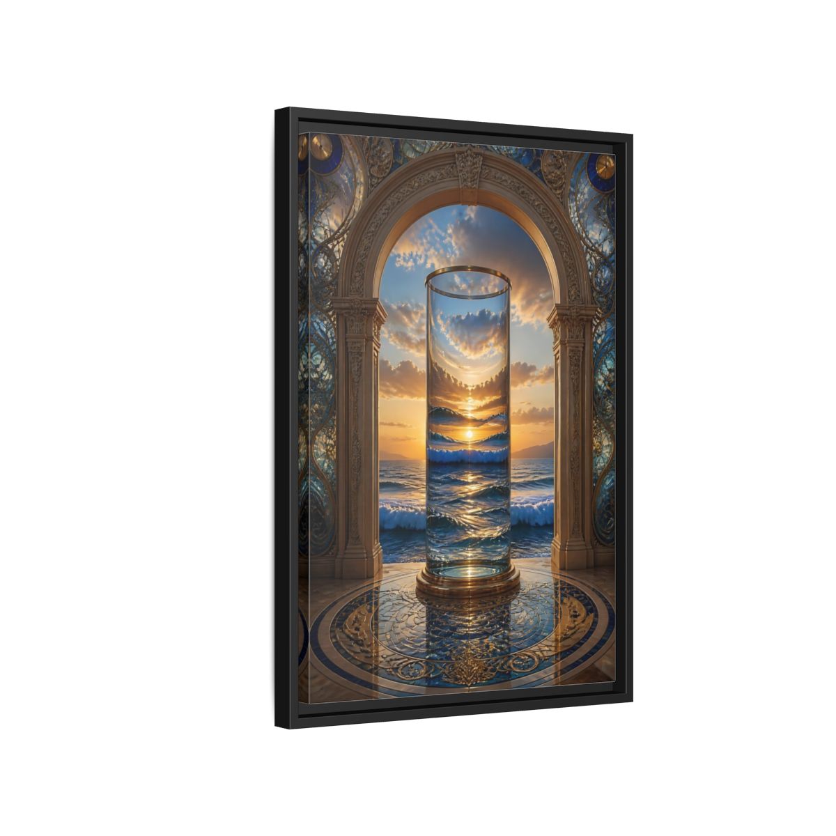 Side Mockup 3. Nature Ocean Sunset Oceanic Archway shown as stretched canvas wall art