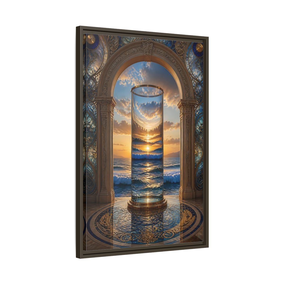 Side Mockup 11. Nature Ocean Sunset Oceanic Archway shown as stretched canvas wall art