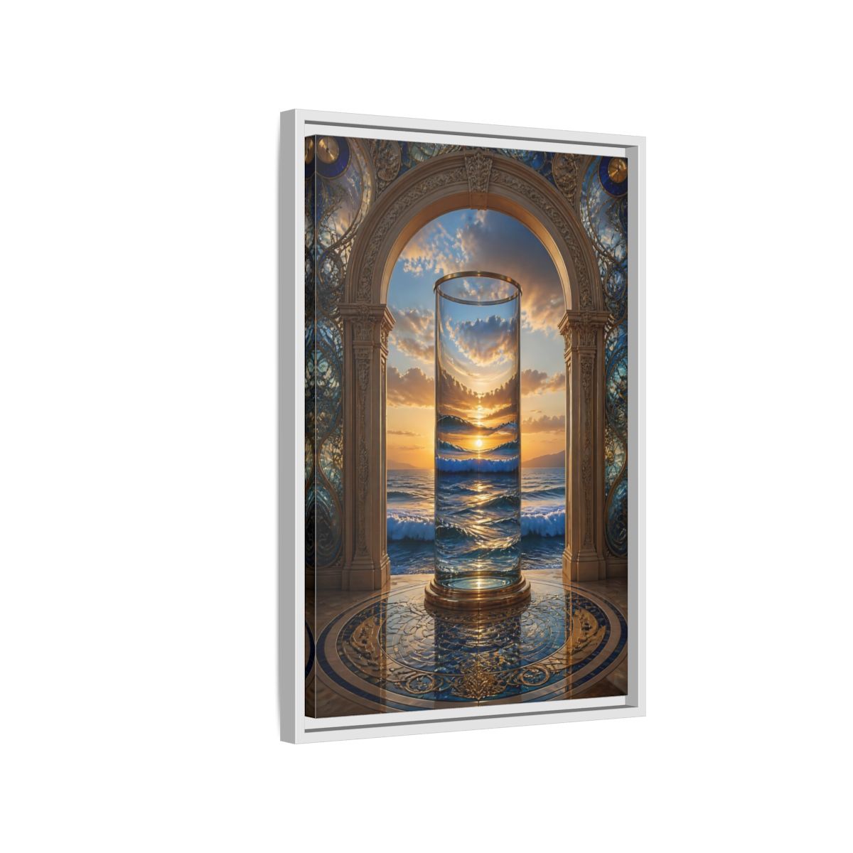 Side Mockup 1. Nature Ocean Sunset Oceanic Archway shown as stretched canvas wall art