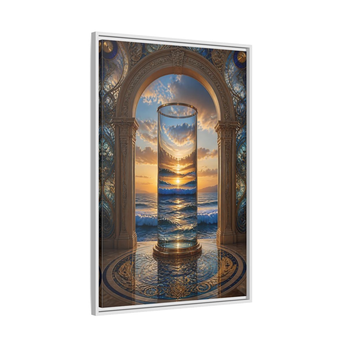 Side Mockup 9. Nature Ocean Sunset Oceanic Archway shown as stretched canvas wall art