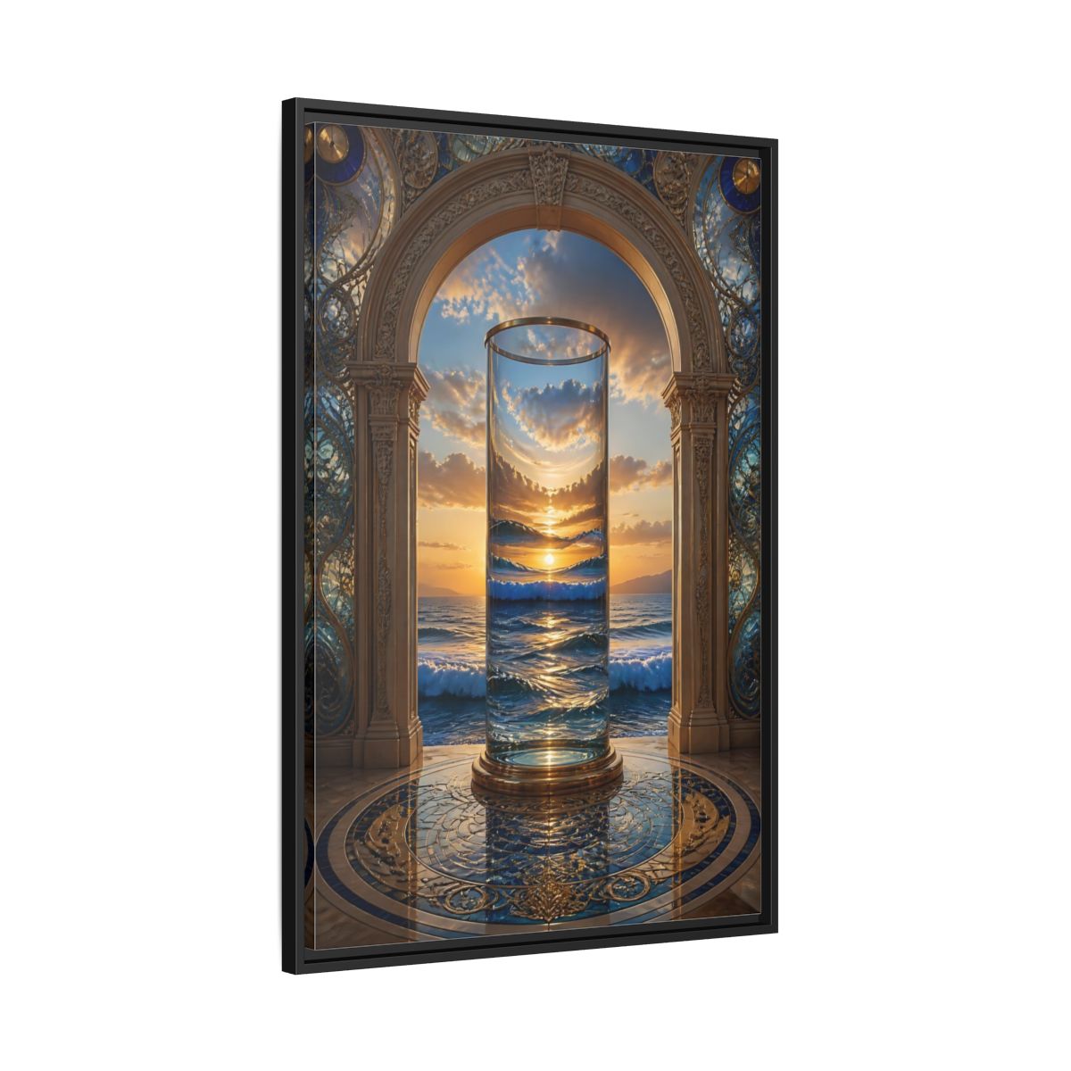 Side Mockup 13. Nature Ocean Sunset Oceanic Archway shown as stretched canvas wall art