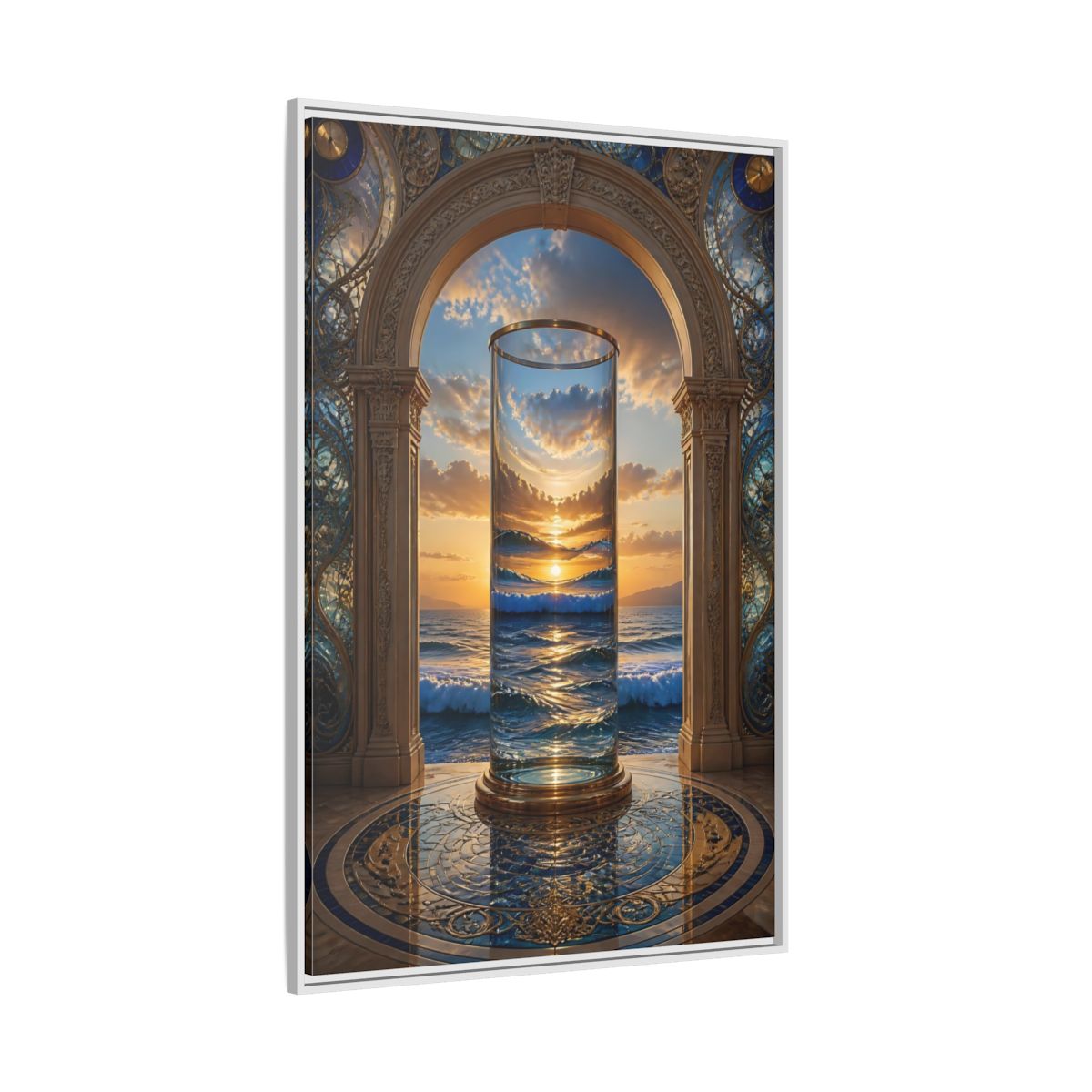 Side Mockup 7. Nature Ocean Sunset Oceanic Archway shown as stretched canvas wall art