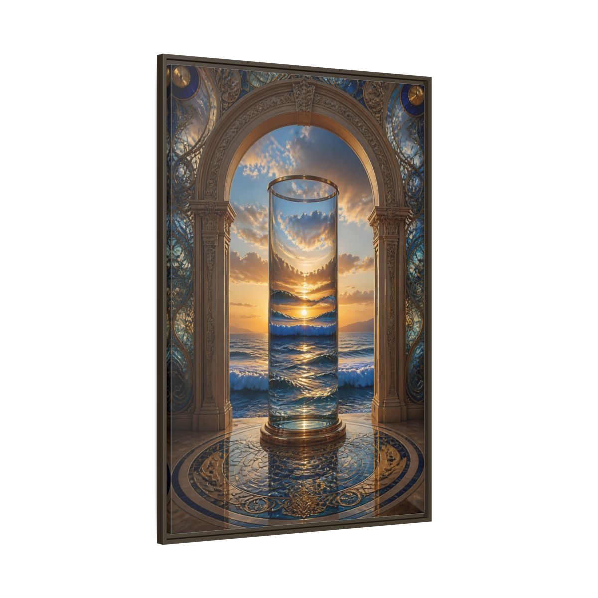 Side Mockup 8. Nature Ocean Sunset Oceanic Archway shown as stretched canvas wall art