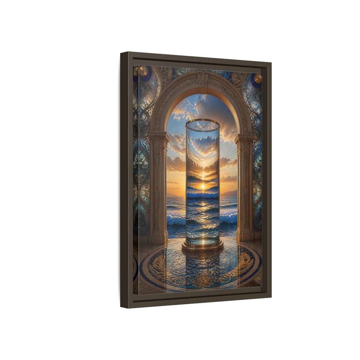 Side Mockup 5. Nature Ocean Sunset Oceanic Archway shown as stretched canvas wall art