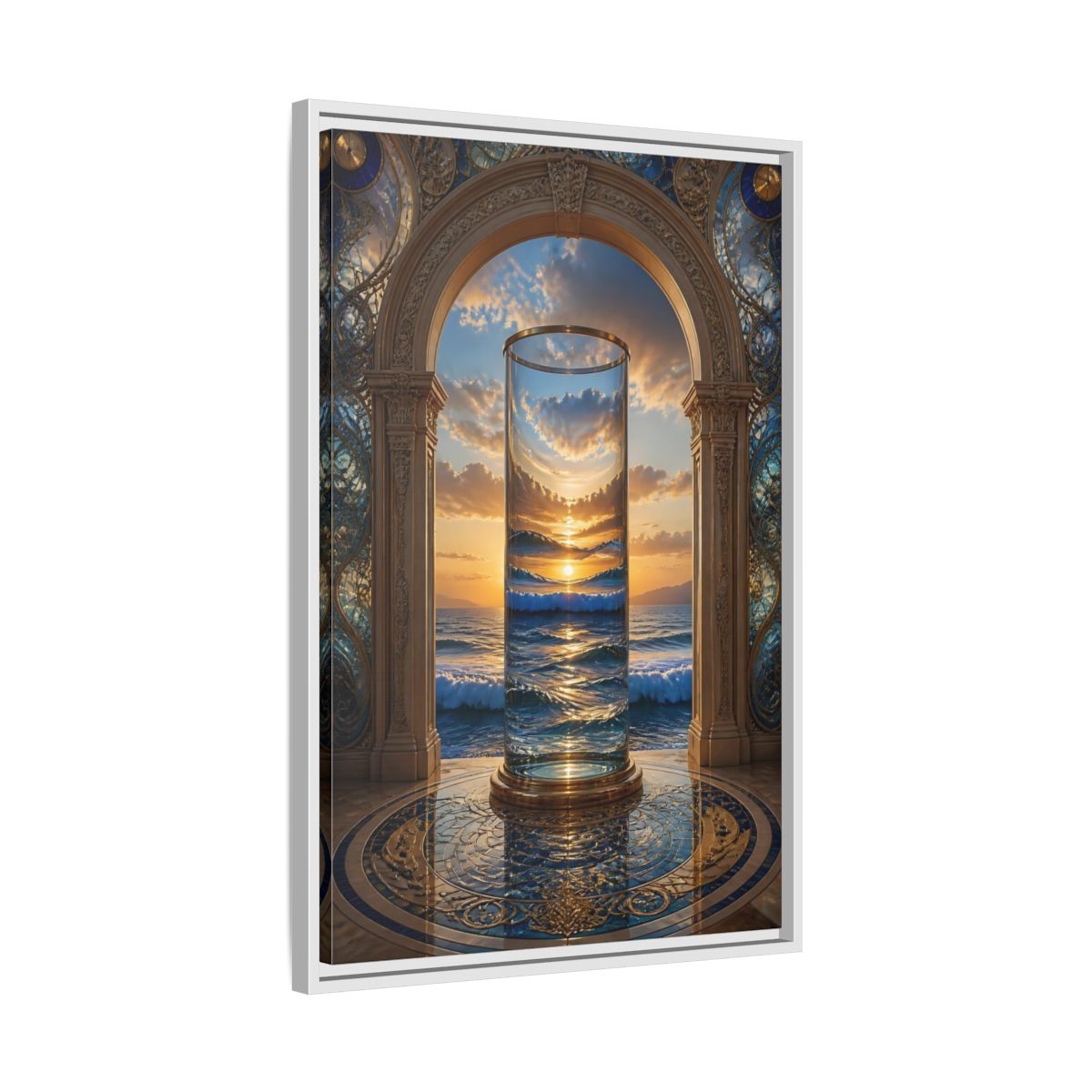 Side Mockup 10. Nature Ocean Sunset Oceanic Archway shown as stretched canvas wall art