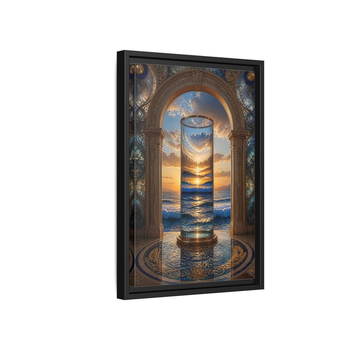 Side Mockup 6. Nature Ocean Sunset Oceanic Archway shown as stretched canvas wall art