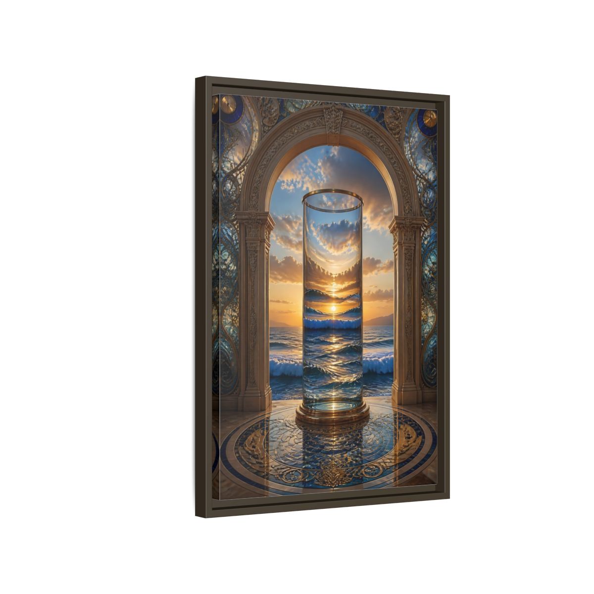 Side Mockup 2. Nature Ocean Sunset Oceanic Archway shown as stretched canvas wall art