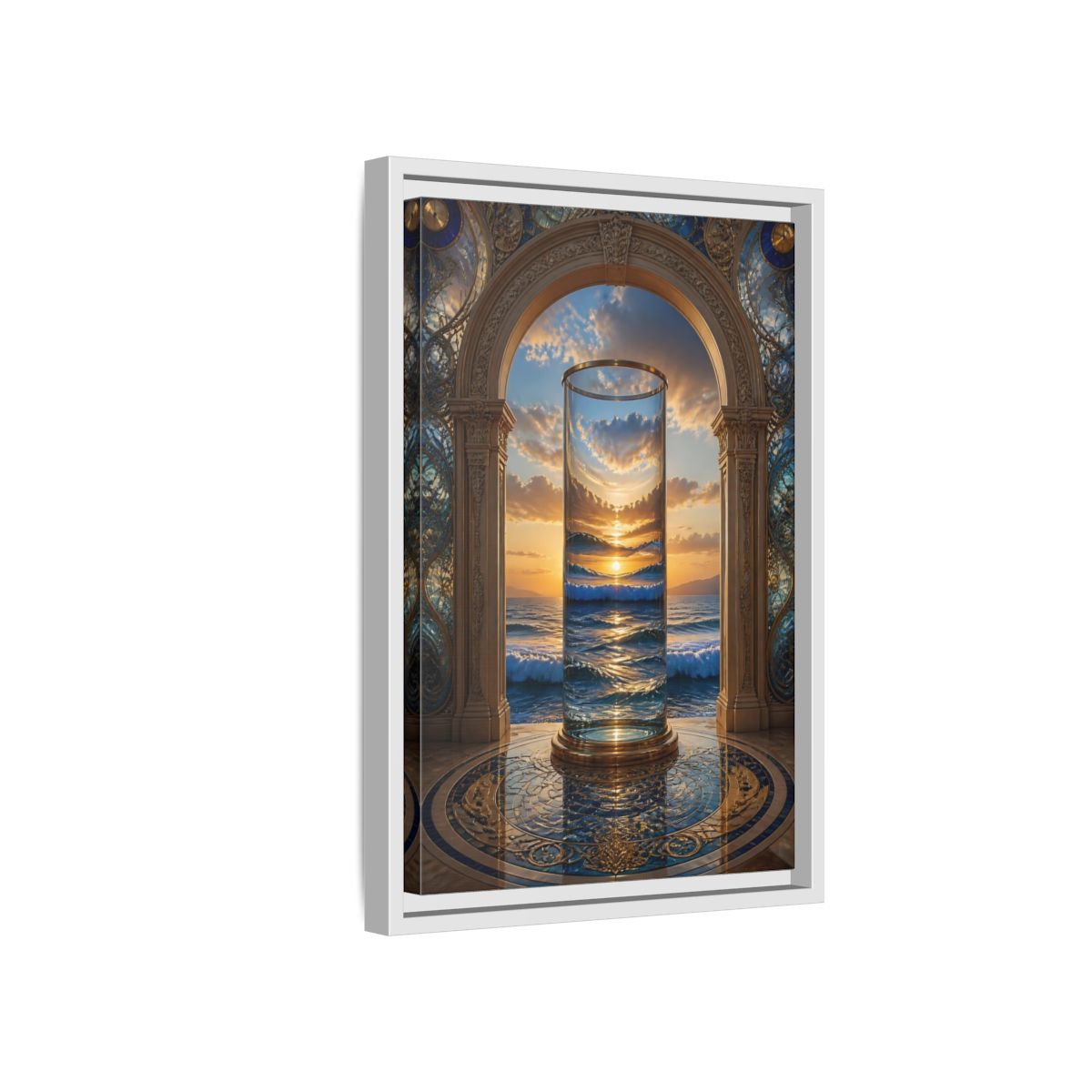 Side Mockup 4. Nature Ocean Sunset Oceanic Archway shown as stretched canvas wall art