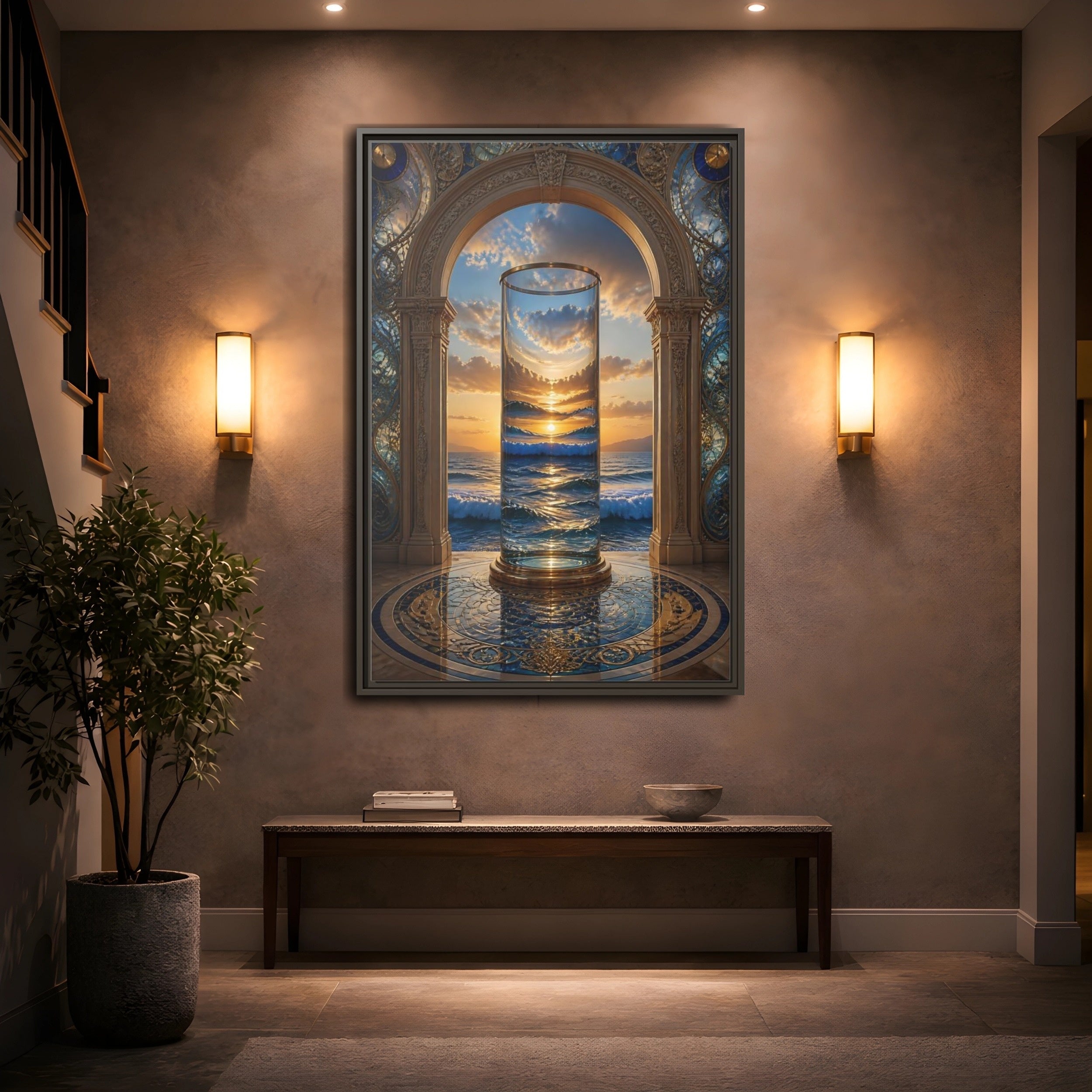 Mockup 2. Nature Ocean Sunset Oceanic Archway shown as stretched canvas wall art