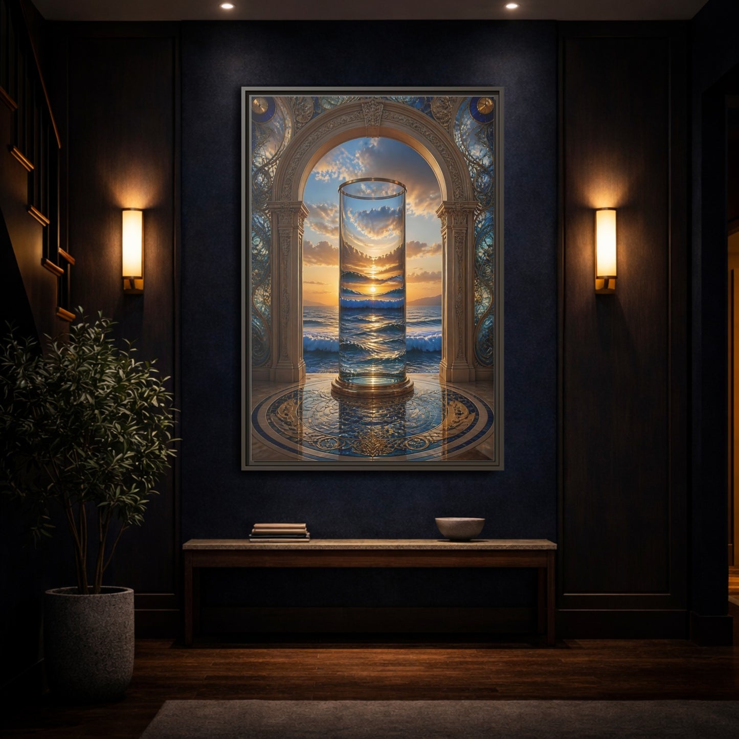 Mockup 4. Nature Ocean Sunset Oceanic Archway shown as stretched canvas wall art