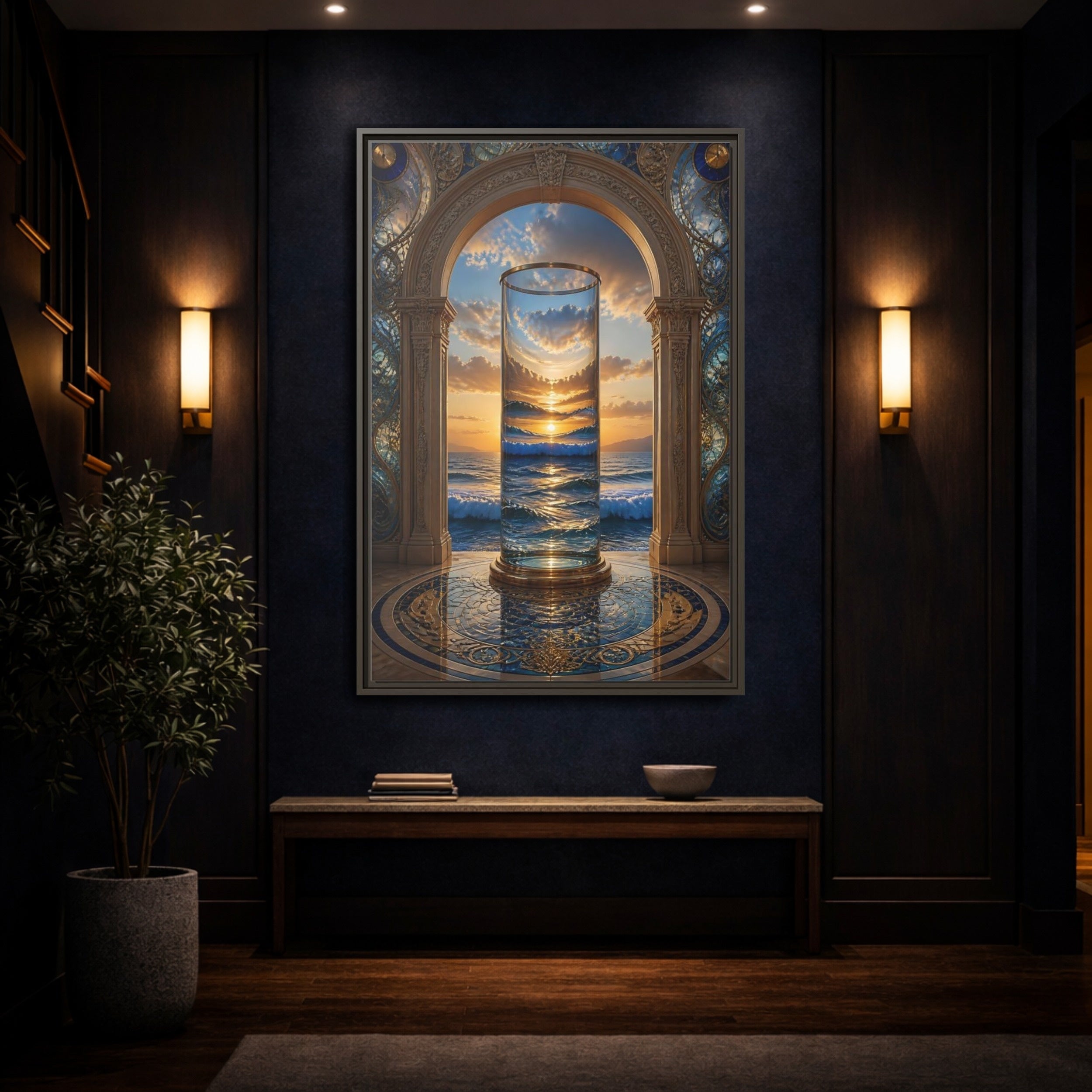 Mockup 4. Nature Ocean Sunset Oceanic Archway shown as stretched canvas wall art