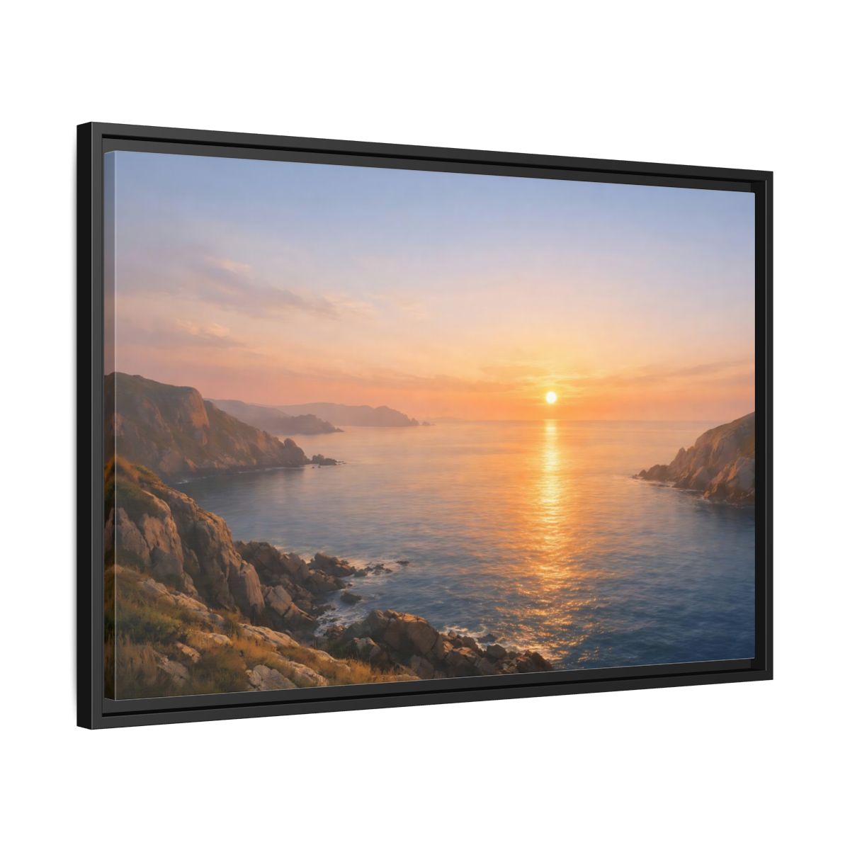 Side Mockup 14. Nature Ocean Sunset Orange Blue Sunset shown as stretched canvas wall art