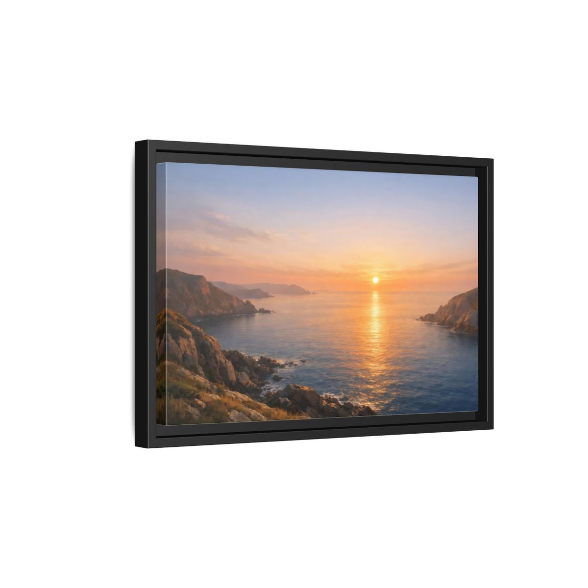 Side Mockup 6. Nature Ocean Sunset Orange Blue Sunset shown as stretched canvas wall art