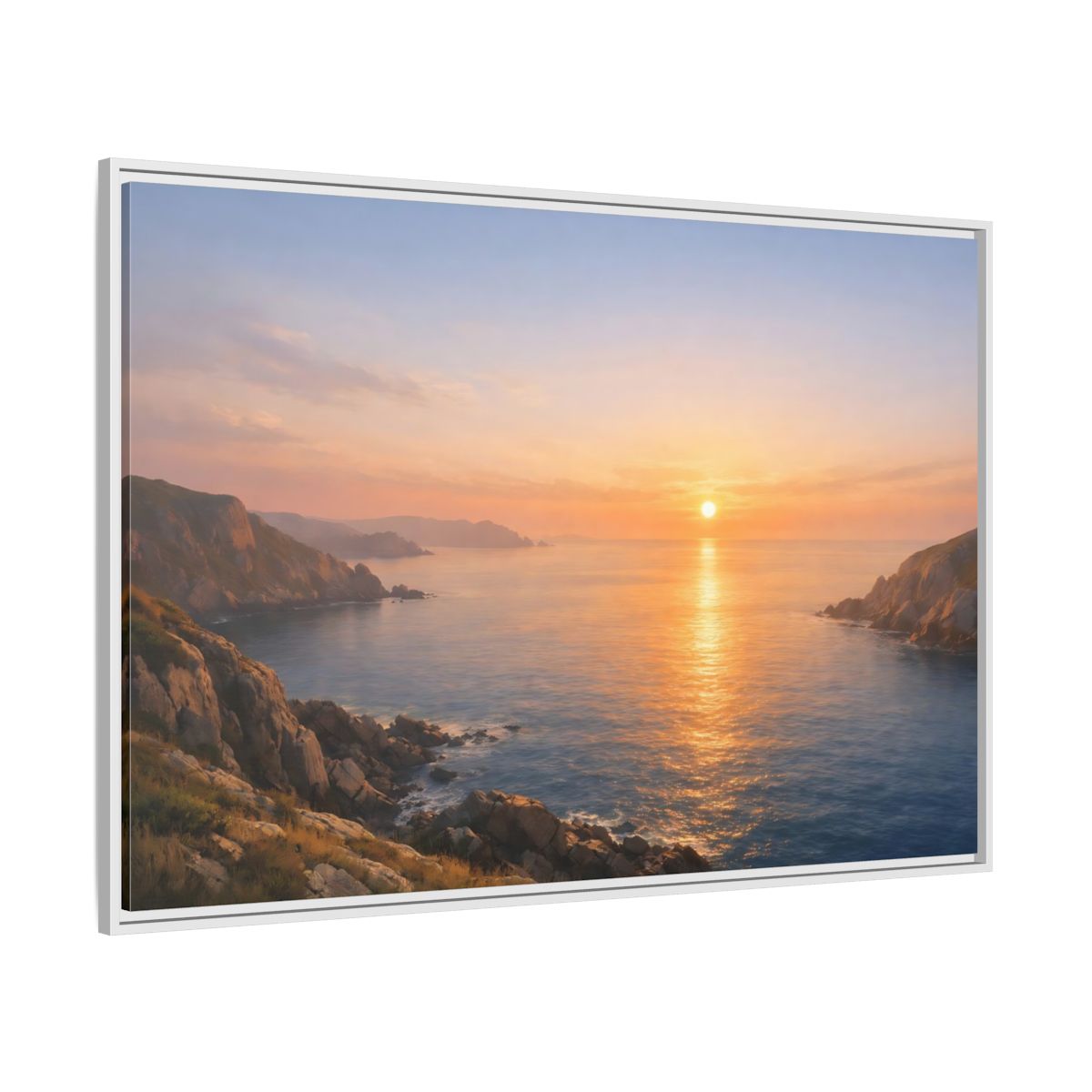 Side Mockup 7. Nature Ocean Sunset Orange Blue Sunset shown as stretched canvas wall art