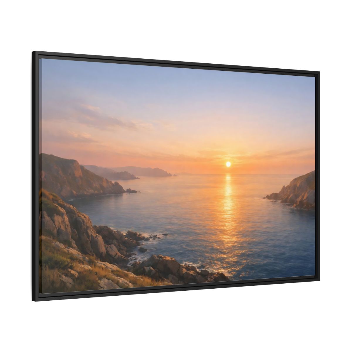 Side Mockup 12. Nature Ocean Sunset Orange Blue Sunset shown as stretched canvas wall art