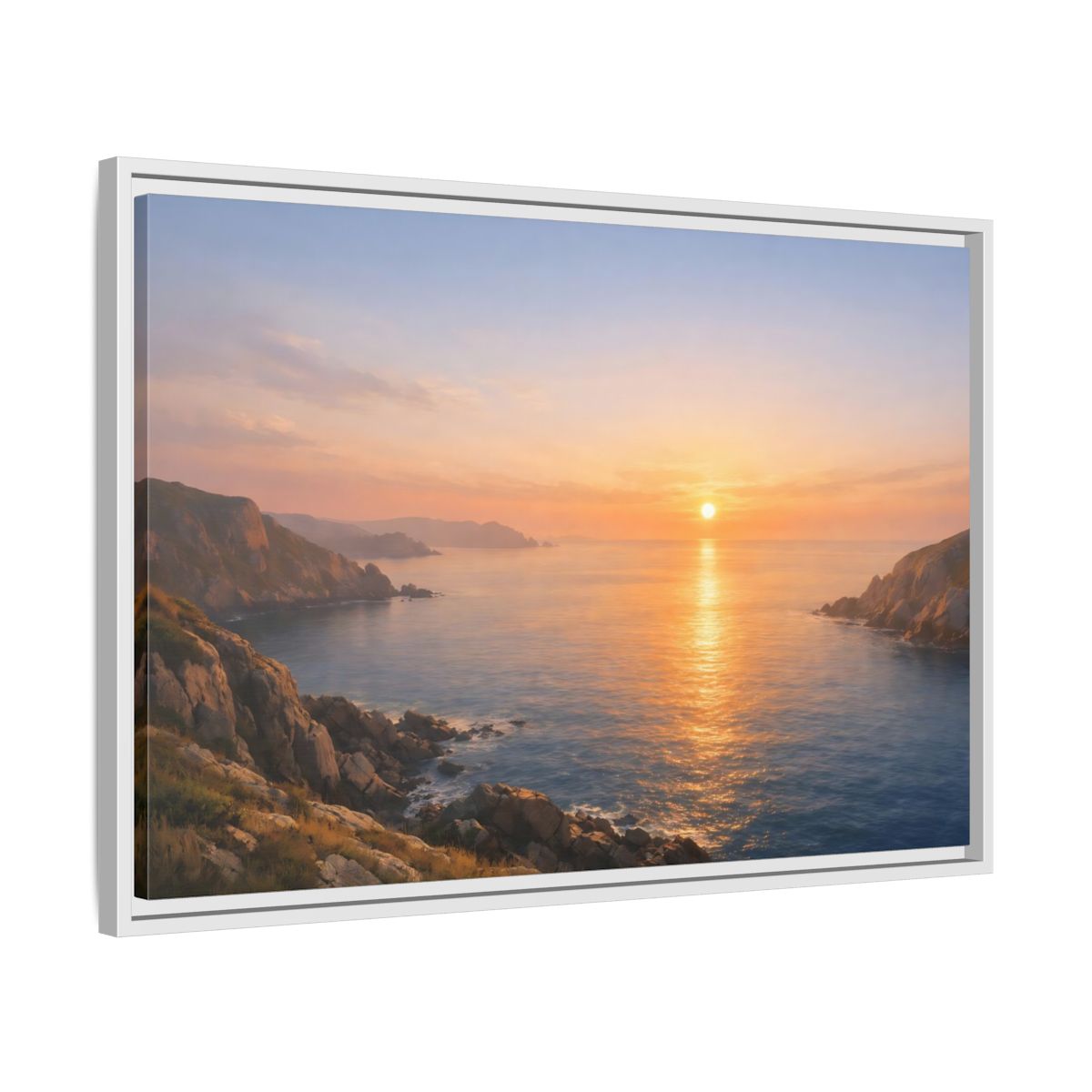 Side Mockup 10. Nature Ocean Sunset Orange Blue Sunset shown as stretched canvas wall art