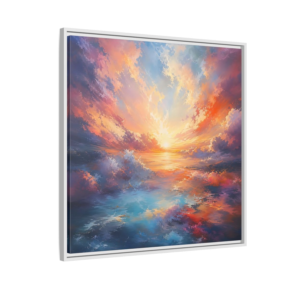 Side Mockup 7. Nature Ocean Sunset Vibrant Ocean Sunset shown as stretched canvas wall art