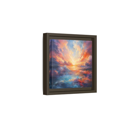 Nature Ocean Sunset Vibrant Framed Canvas Wall Art - Living Room Decor, Above Fireplace shown as canvas wall art