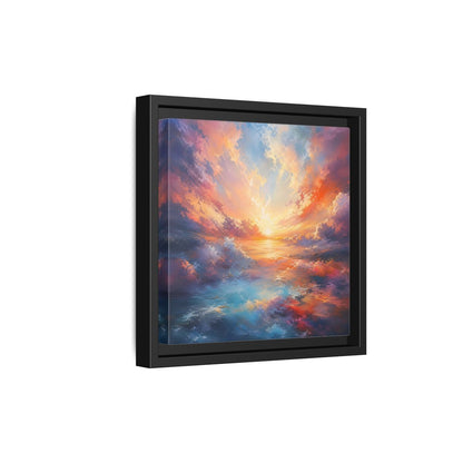Nature Ocean Sunset Vibrant Framed Canvas Wall Art - Living Room Decor, Above Fireplace shown as canvas wall art