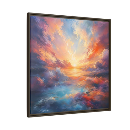 Nature Ocean Sunset Vibrant Framed Canvas Wall Art - Living Room Decor, Above Fireplace shown as canvas wall art